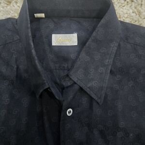 Brioni Navy Blue Subtle Pattern Dress Shirt